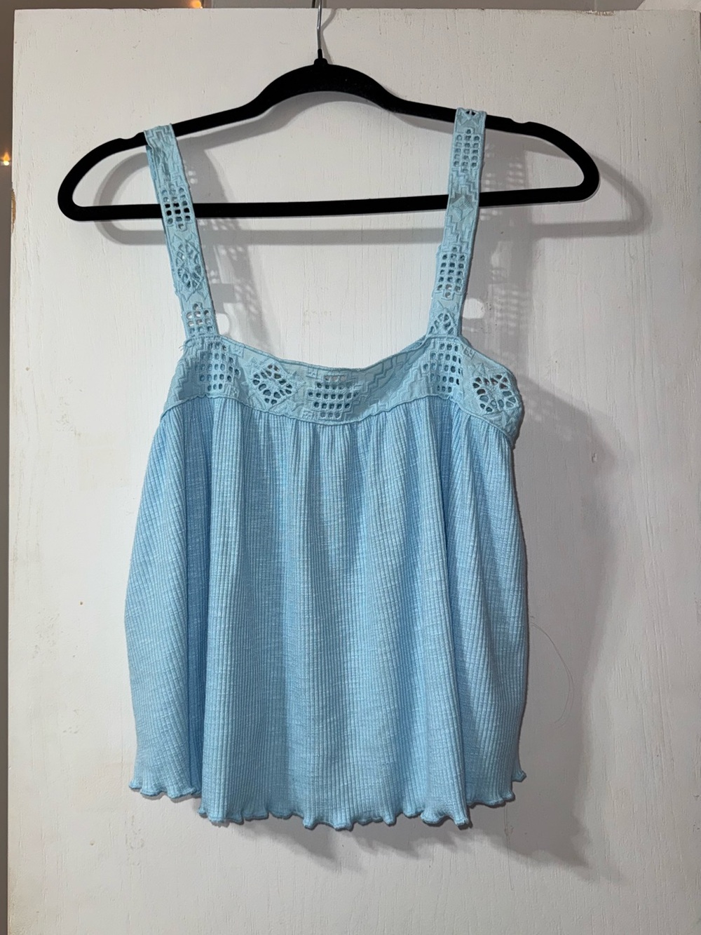 Light Blue Crochet-Trim Tank Top